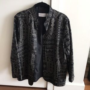 VINTAGE Alfred Dunner Aztec Bohemian Embroidered Patchwork Open Front Jacket
